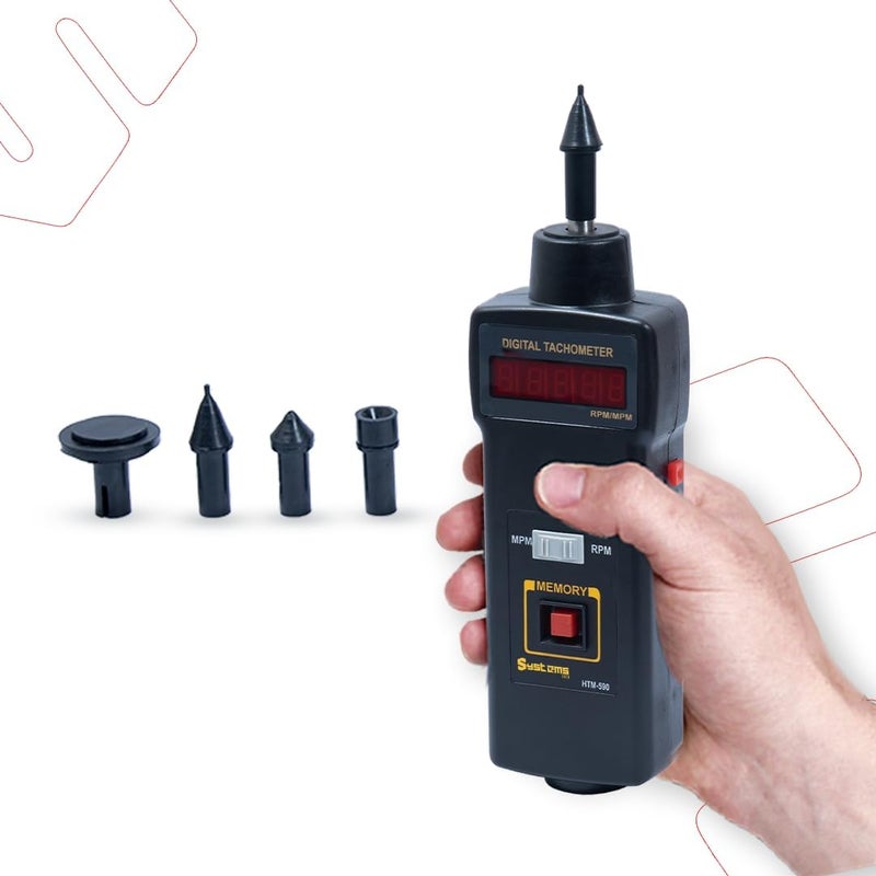 Systems Tech HTM-590 Contact Type Digital Tachometer: LED Red Display, Ideal for Industrial Applications, Accurate and Easy-to-Use RPM, Memory Recall, Best Battery Life, Low Battery Indicator, 1-sec Sampling Rate - Image 1